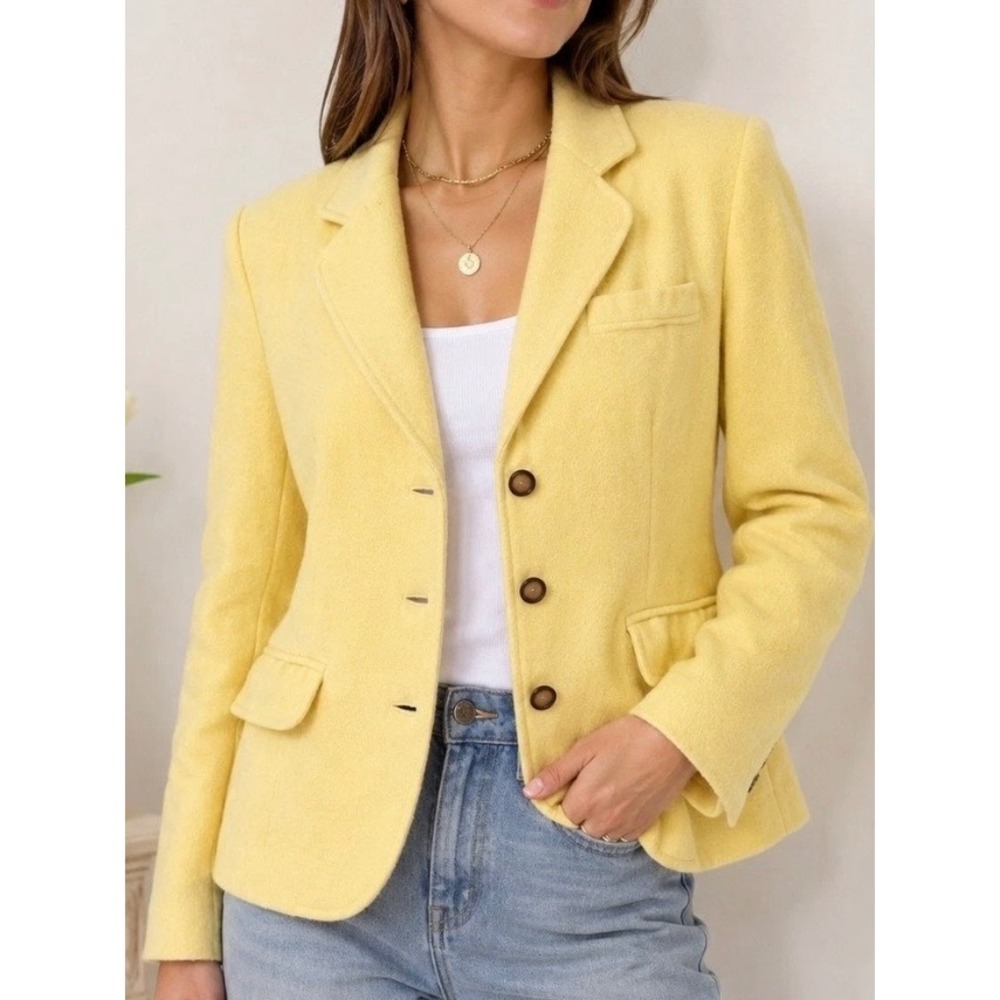 Vintage Chadwicks Blazer Jacket Yellow Wool Cashmere Blend Petite 12P Classic
